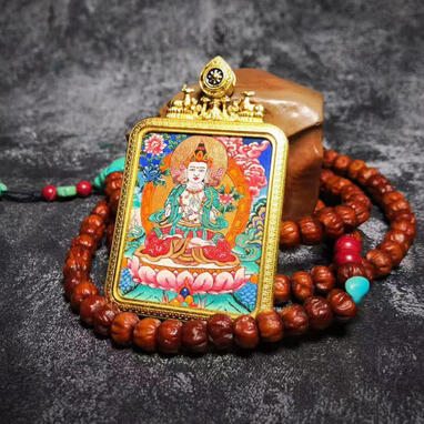 Hand-painted Thangka - 100% Mineral Pigments & 24K Gold BuuuBee Art - Authentic Himalayan Thangka by Master Lin - Hand-painted with 24K Gold and Gemstones.