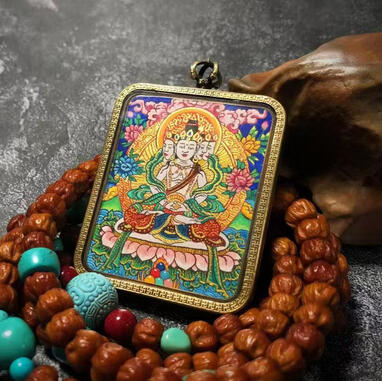 Hand-painted Thangka - 100% Mineral Pigments & 24K Gold BuuuBee Art - Authentic Himalayan Thangka by Master Lin - Hand-painted with 24K Gold and Gemstones.