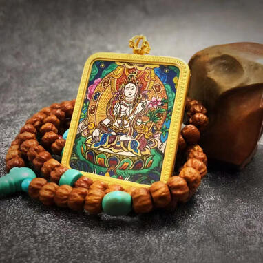Hand-painted Thangka - 100% Mineral Pigments & 24K Gold BuuuBee Art - Authentic Himalayan Thangka by Master Lin - Hand-painted with 24K Gold and Gemstones.