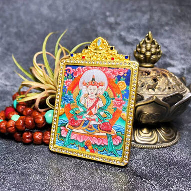 Tibetan Art Hand-Painted Thangka - 100% Mineral Pigments & 24K Gold BuuuBee Art - Authentic Himalayan Thangka by Master Lin - Hand-painted with 24K Gold and Gemstones Tibetan Art