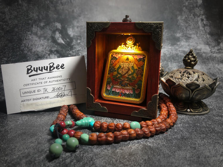 BuuuBee Art | Bespoke Hand-Painted Thangka by Master Lin - 24K Gold & Mineral Art Bespoke Thangka Painting commissioned for personal energy and protection - 100% Hand-painted with Gemstones by Master Lin - BuuuBee Art