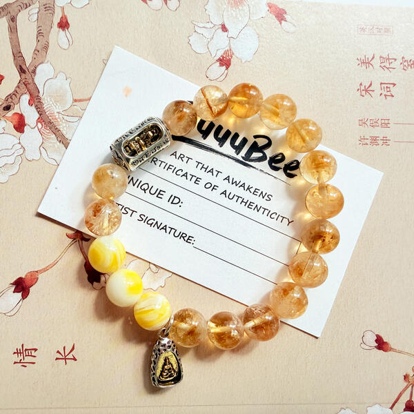 BuuuBee Custom Natural Citrine Beaded Bracelet for Men, Himalayan Ethnic Style 10mm Gemstone Jewelry with Amber Beads, Carved Barrel Bead & Ethnic Silver Pendant, 16-20cm Available Size
